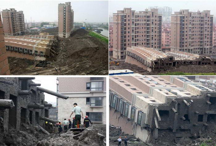В Шанхае потерпел неудачу 13-этажный дом фотографии